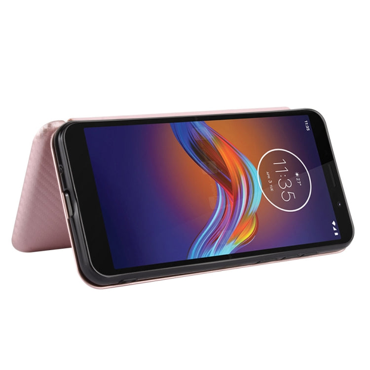 For Motorola Moto E6 Play Carbon Fiber Texture Horizontal Flip TPU + PC + PU Leather Case with Rope & Card Slot