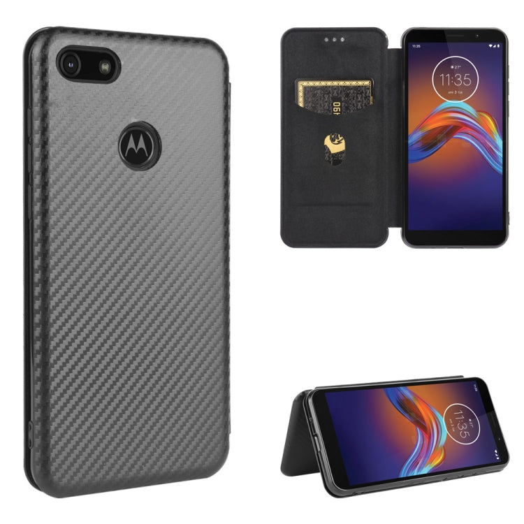 For Motorola Moto E6 Play Carbon Fiber Texture Horizontal Flip TPU + PC + PU Leather Case with Rope & Card Slot
