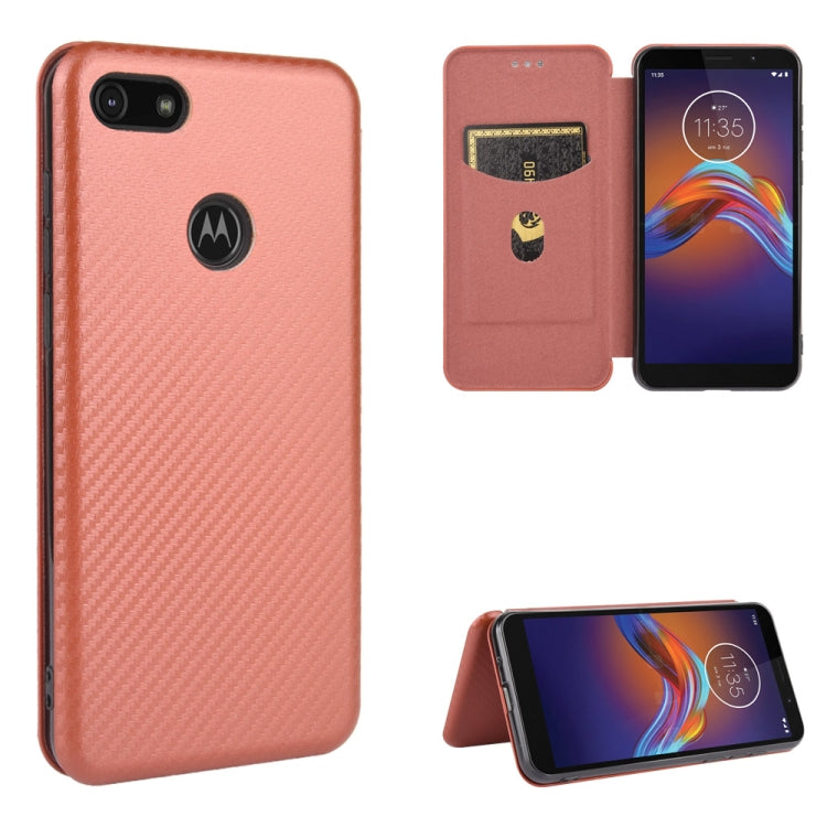 For Motorola Moto E6 Play Carbon Fiber Texture Horizontal Flip TPU + PC + PU Leather Case with Rope & Card Slot