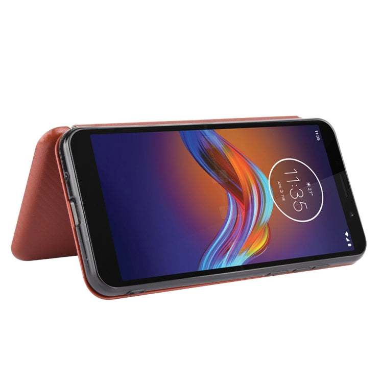 For Motorola Moto E6 Play Carbon Fiber Texture Horizontal Flip TPU + PC + PU Leather Case with Rope & Card Slot