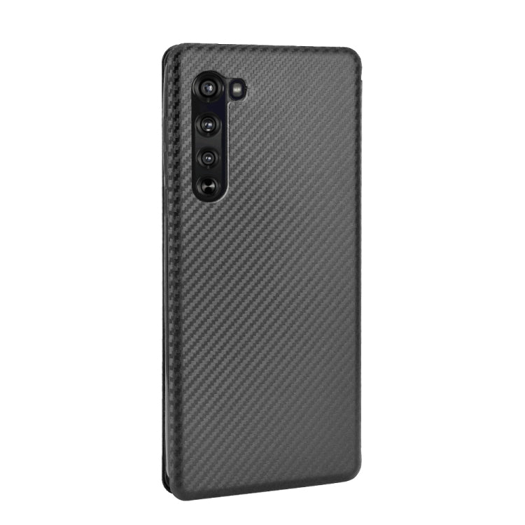 For Motorola Moto Edge Carbon Fiber Texture Horizontal Flip TPU + PC + PU Leather Case with Rope & Card Slot