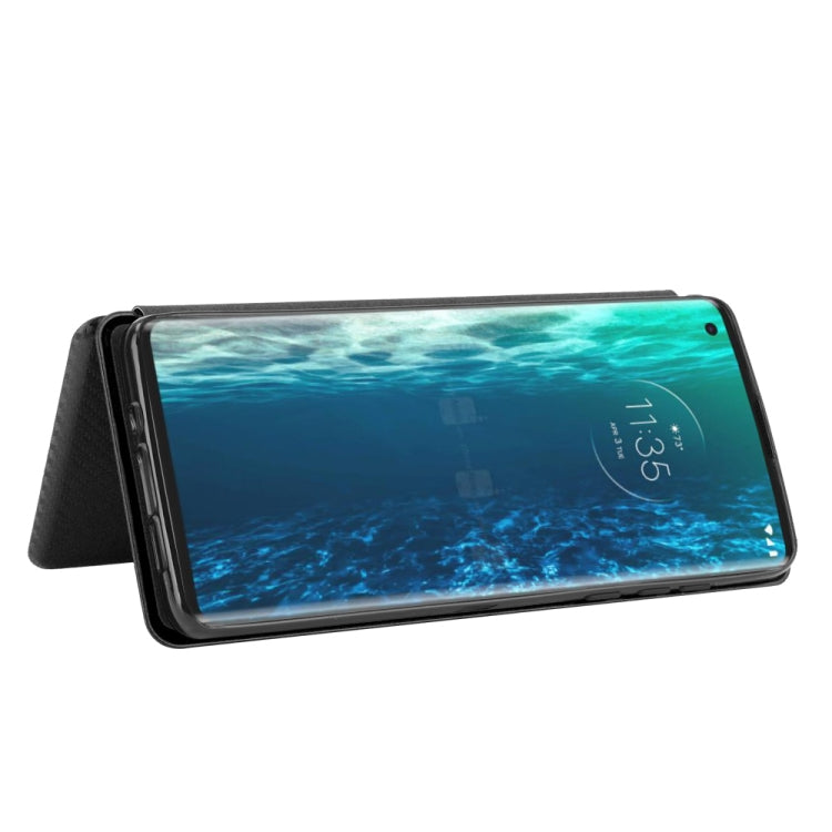 For Motorola Moto Edge Carbon Fiber Texture Horizontal Flip TPU + PC + PU Leather Case with Rope & Card Slot