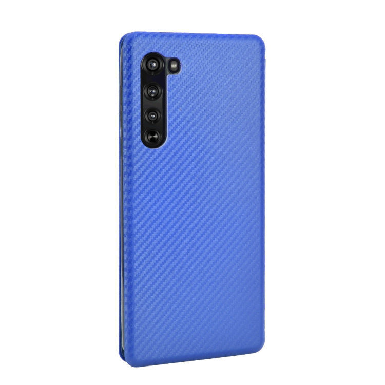 For Motorola Moto Edge Carbon Fiber Texture Horizontal Flip TPU + PC + PU Leather Case with Rope & Card Slot