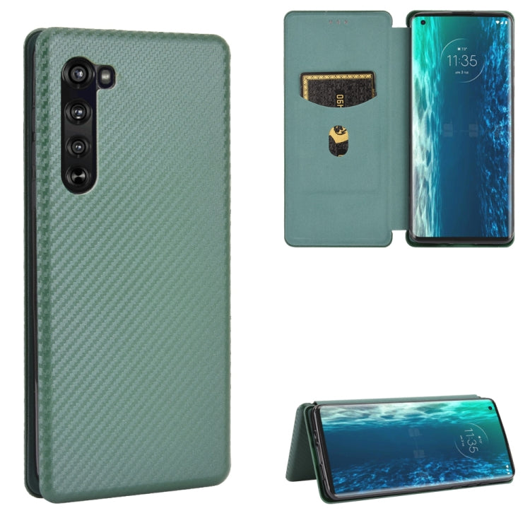 For Motorola Moto Edge Carbon Fiber Texture Horizontal Flip TPU + PC + PU Leather Case with Rope & Card Slot