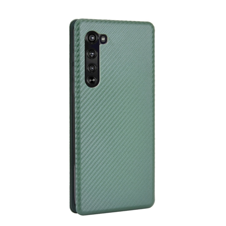 For Motorola Moto Edge Carbon Fiber Texture Horizontal Flip TPU + PC + PU Leather Case with Rope & Card Slot