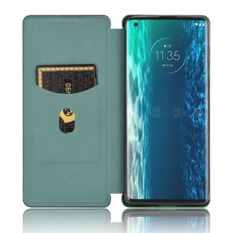 For Motorola Moto Edge Carbon Fiber Texture Horizontal Flip TPU + PC + PU Leather Case with Rope & Card Slot