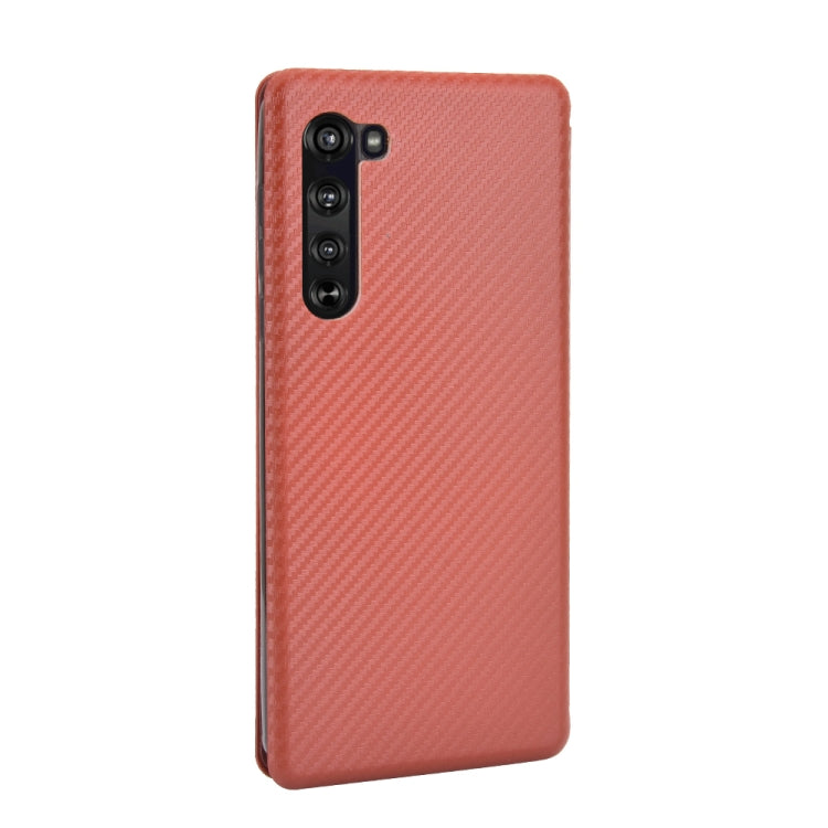 For Motorola Moto Edge Carbon Fiber Texture Horizontal Flip TPU + PC + PU Leather Case with Rope & Card Slot