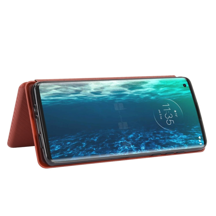 For Motorola Moto Edge Carbon Fiber Texture Horizontal Flip TPU + PC + PU Leather Case with Rope & Card Slot