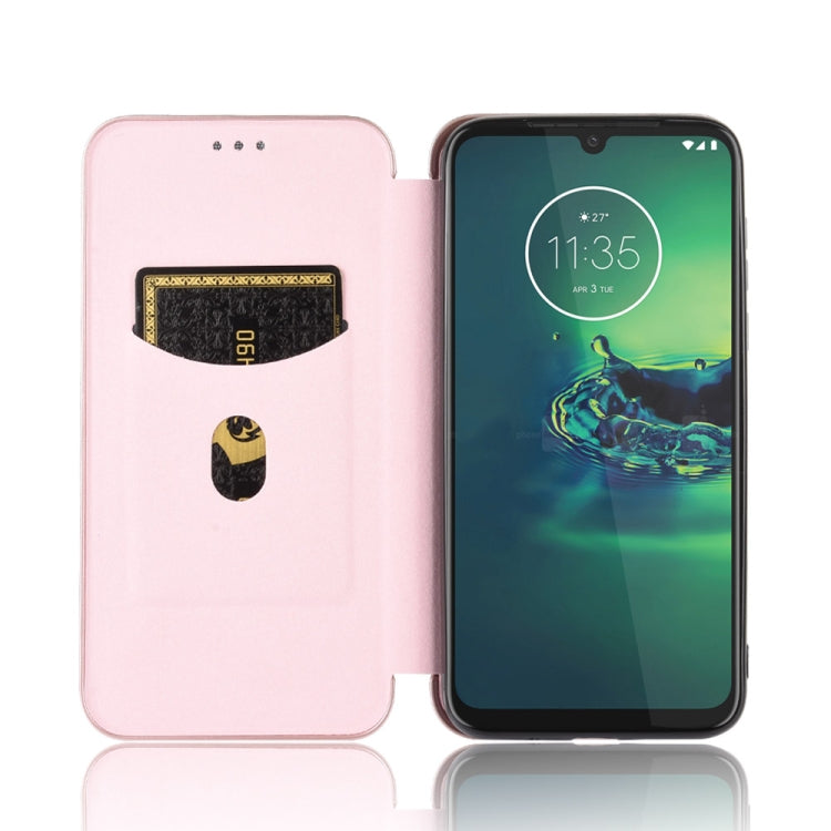 For Motorola Moto G8 Plus Carbon Fiber Texture Horizontal Flip TPU + PC + PU Leather Case with Rope & Card Slot