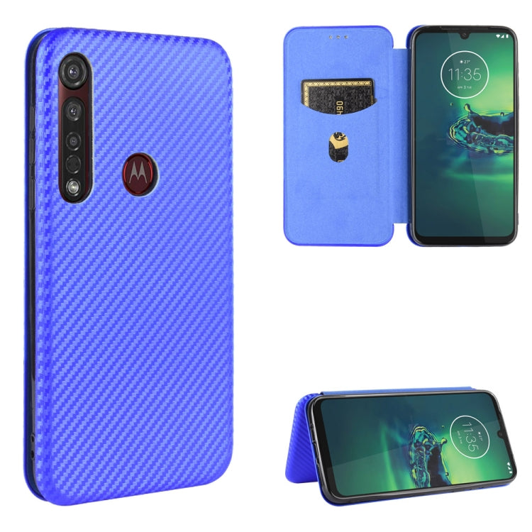 For Motorola Moto G8 Plus Carbon Fiber Texture Horizontal Flip TPU + PC + PU Leather Case with Rope & Card Slot