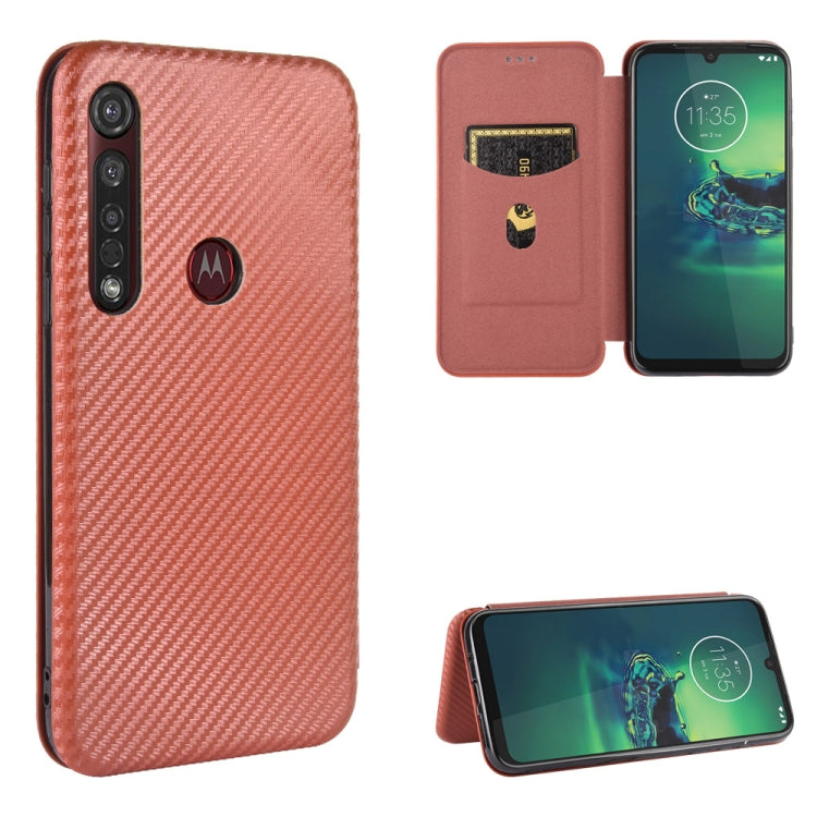For Motorola Moto G8 Plus Carbon Fiber Texture Horizontal Flip TPU + PC + PU Leather Case with Rope & Card Slot