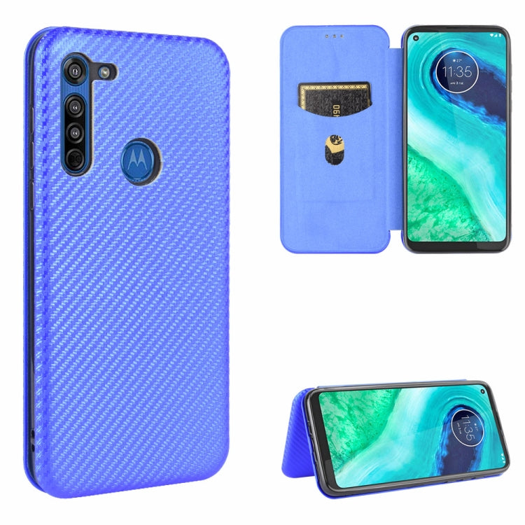 For Motorola Moto G8 Carbon Fiber Texture Horizontal Flip TPU + PC + PU Leather Case with Rope & Card Slot