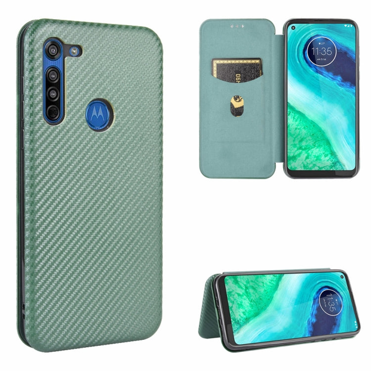 For Motorola Moto G8 Carbon Fiber Texture Horizontal Flip TPU + PC + PU Leather Case with Rope & Card Slot