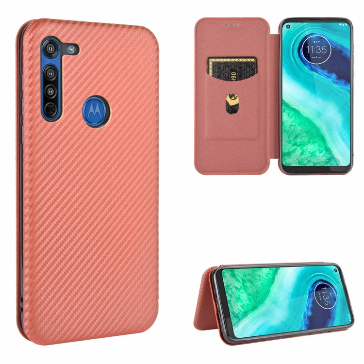 For Motorola Moto G8 Carbon Fiber Texture Horizontal Flip TPU + PC + PU Leather Case with Rope & Card Slot