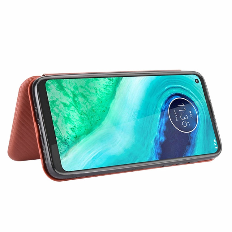 For Motorola Moto G8 Carbon Fiber Texture Horizontal Flip TPU + PC + PU Leather Case with Rope & Card Slot