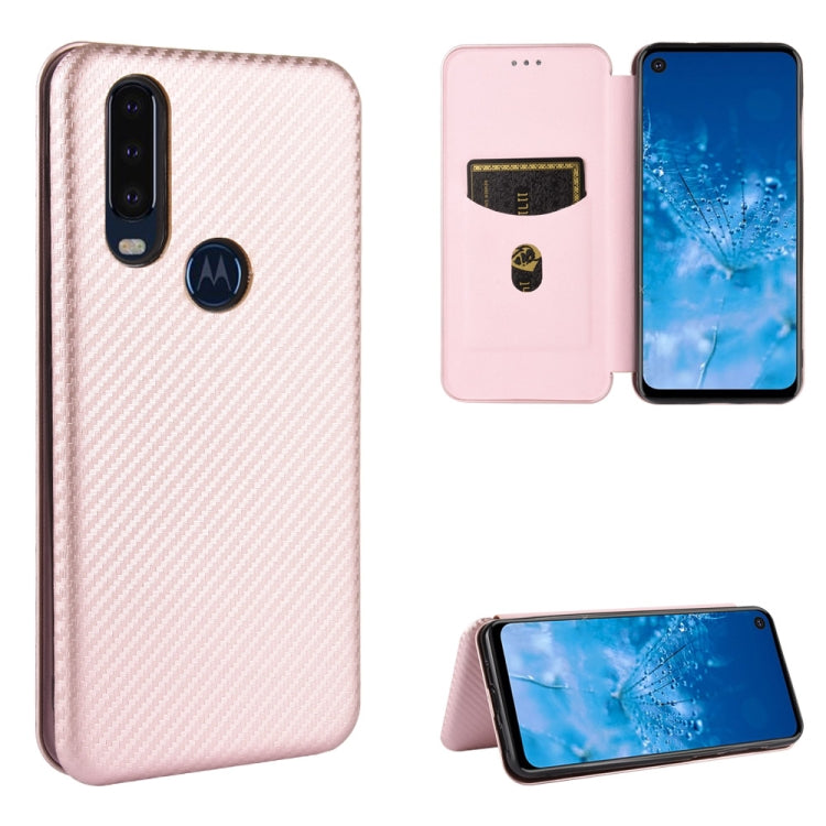 For Motorola Moto P40 Power / One Action Carbon Fiber Texture Horizontal Flip TPU + PC + PU Leather Case with Rope & Card Slot