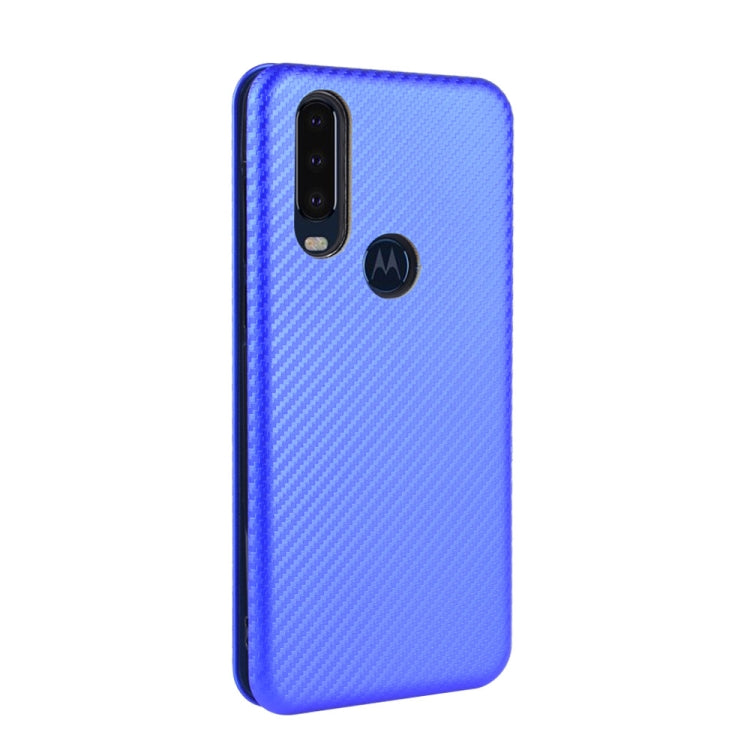 For Motorola Moto P40 Power / One Action Carbon Fiber Texture Horizontal Flip TPU + PC + PU Leather Case with Rope & Card Slot