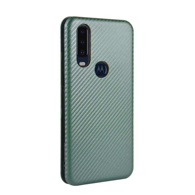 For Motorola Moto P40 Power / One Action Carbon Fiber Texture Horizontal Flip TPU + PC + PU Leather Case with Rope & Card Slot