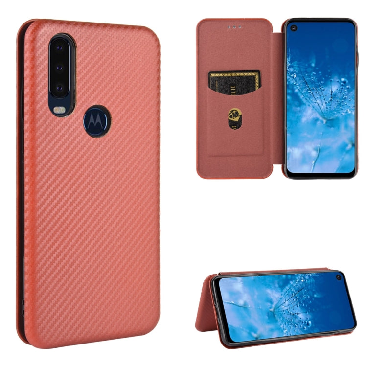 For Motorola Moto P40 Power / One Action Carbon Fiber Texture Horizontal Flip TPU + PC + PU Leather Case with Rope & Card Slot