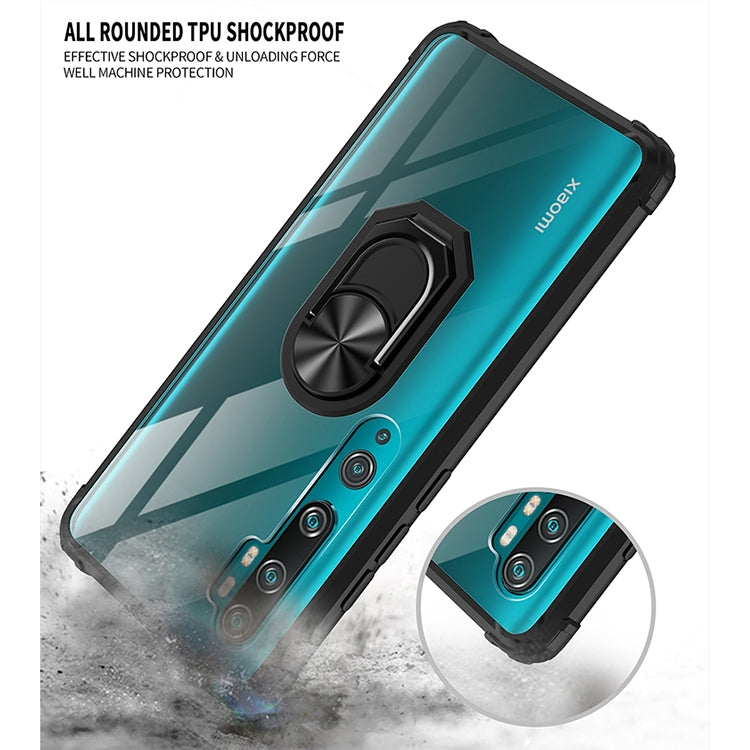 For Xiaomi Mi CC9 Pro Shockproof Transparent TPU + Acrylic Protective Case with Ring Holder