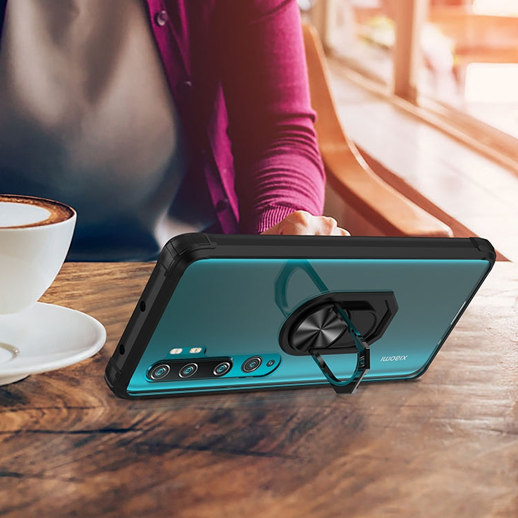 For Xiaomi Mi CC9 Pro Shockproof Transparent TPU + Acrylic Protective Case with Ring Holder