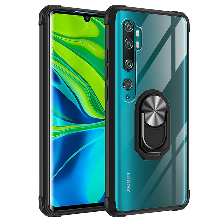 For Xiaomi Mi CC9 Pro Shockproof Transparent TPU + Acrylic Protective Case with Ring Holder