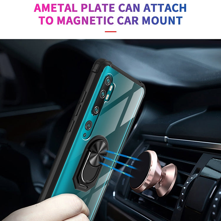 For Xiaomi Mi CC9 Pro Shockproof Transparent TPU + Acrylic Protective Case with Ring Holder