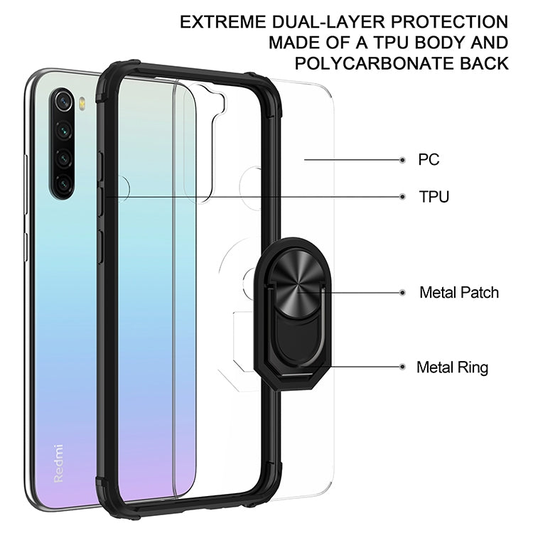 For Xiaomi Redmi Note 8 Shockproof Transparent TPU + Acrylic Protective Case with Ring Holder