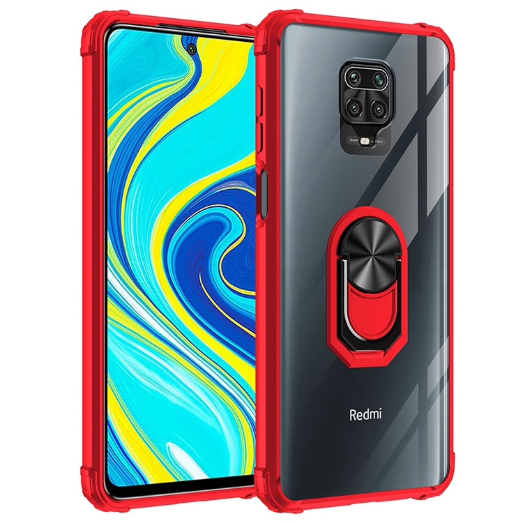 For Xiaomi Redmi Note 9 Pro Shockproof Transparent TPU + Acrylic Protective Case with Ring Holder