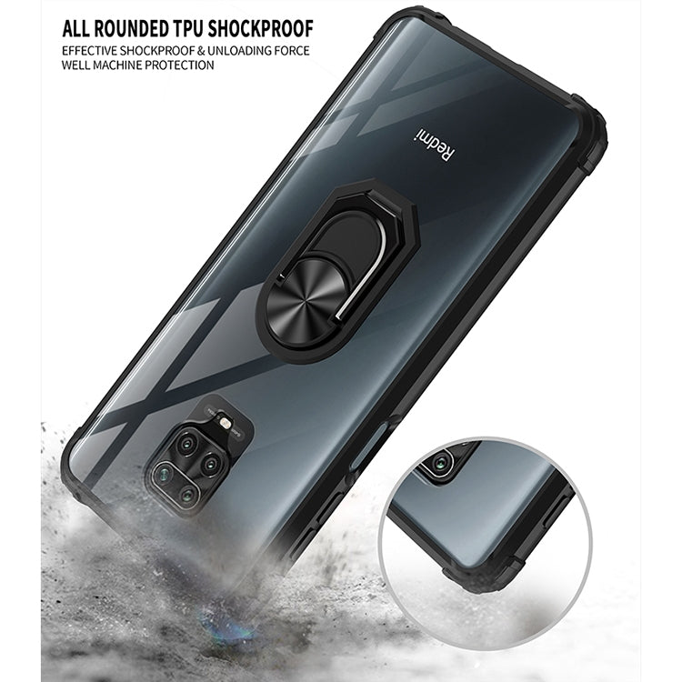 For Xiaomi Redmi Note 9 Pro Shockproof Transparent TPU + Acrylic Protective Case with Ring Holder