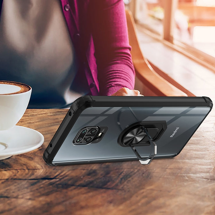 For Xiaomi Redmi Note 9 Pro Shockproof Transparent TPU + Acrylic Protective Case with Ring Holder