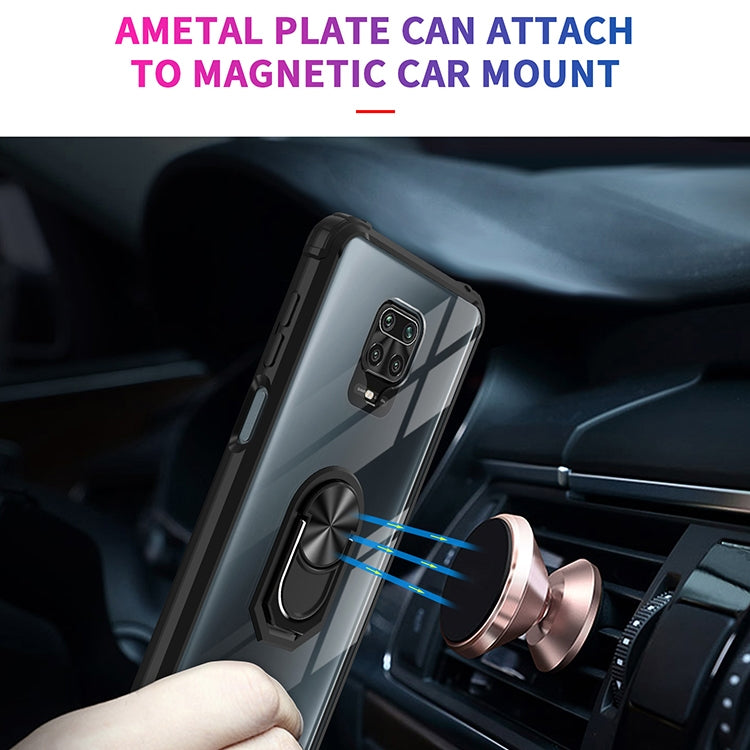 For Xiaomi Redmi Note 9 Pro Shockproof Transparent TPU + Acrylic Protective Case with Ring Holder