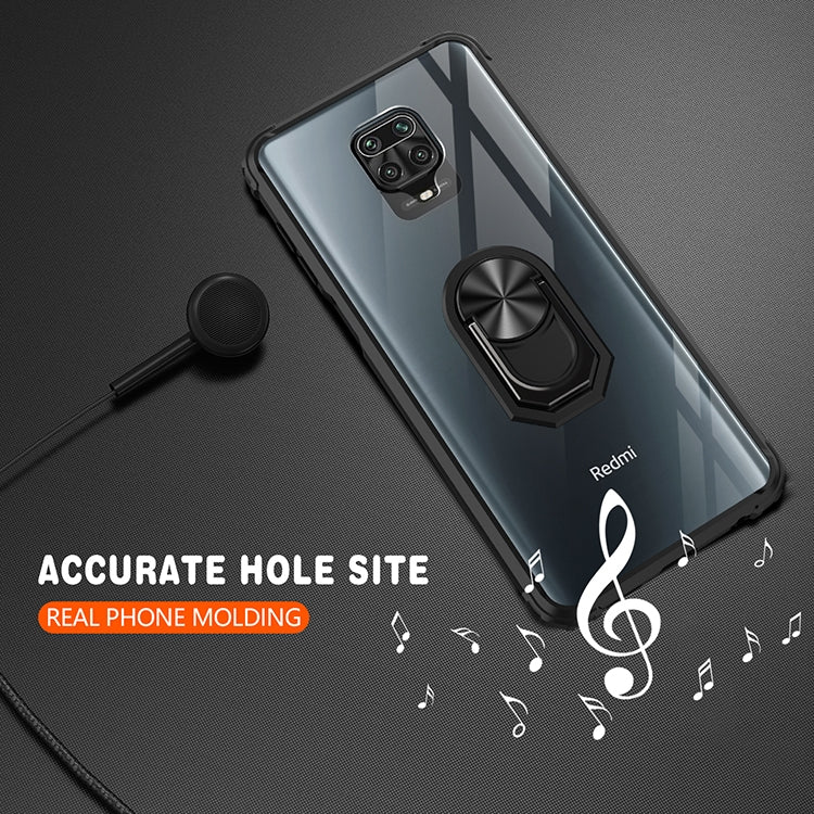 For Xiaomi Redmi Note 9 Pro Shockproof Transparent TPU + Acrylic Protective Case with Ring Holder