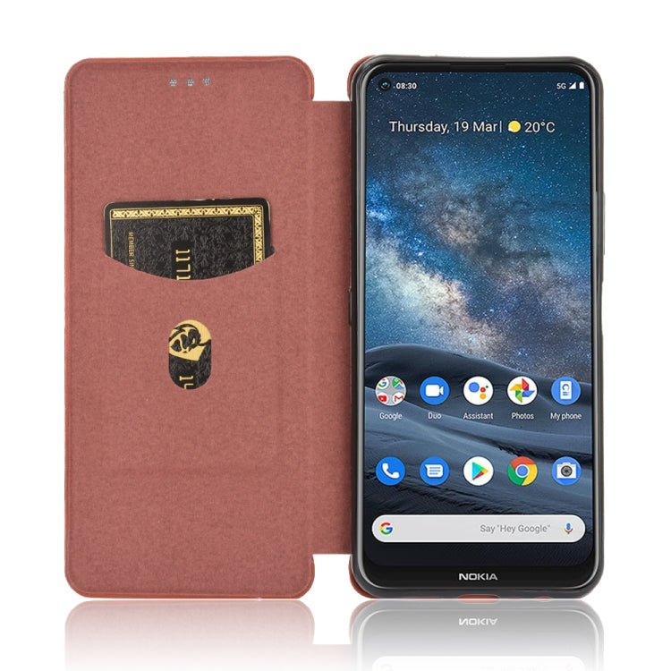 For Nokia 8.3 5G Carbon Fiber Texture Horizontal Flip TPU + PC + PU Leather Case with Card Slot