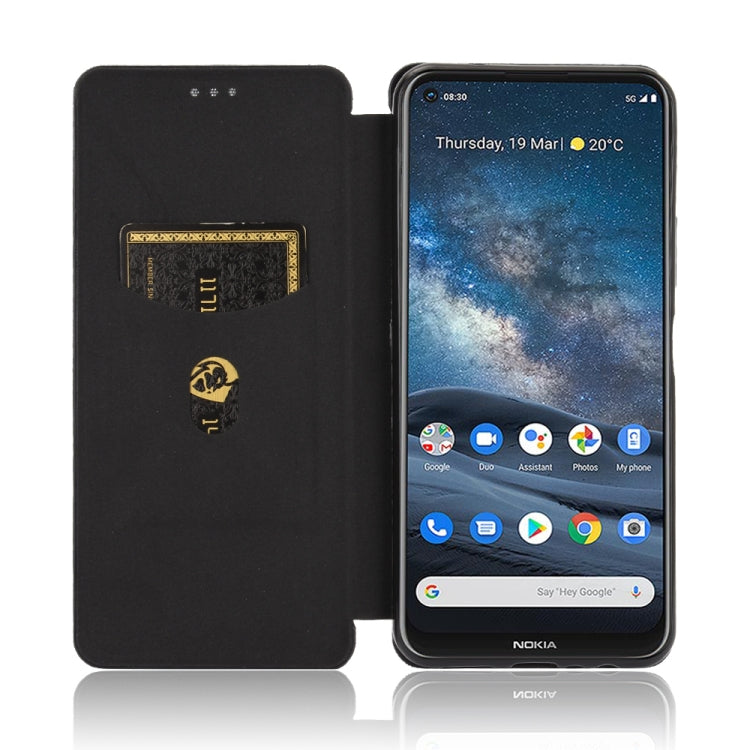For Nokia 8.3 5G Carbon Fiber Texture Horizontal Flip TPU + PC + PU Leather Case with Card Slot