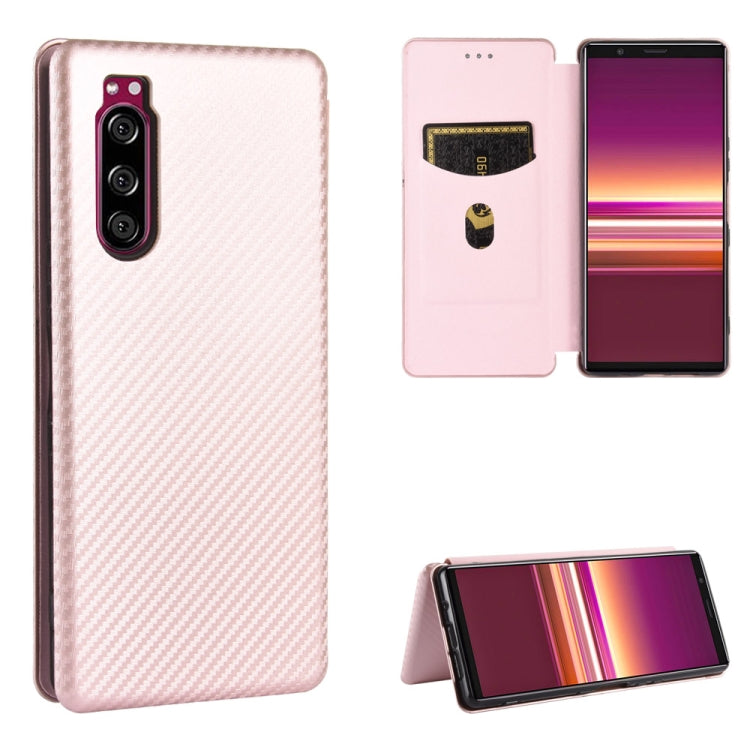 For Sony Xperia 5 ll Carbon Fiber Texture Horizontal Flip TPU + PC + PU Leather Case with Card Slot