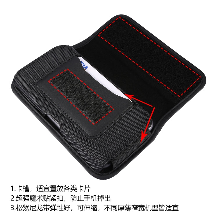 Durable Oxford Cloth Horizontal Plate Hanging Waist Phone Waist Pack Leather Case with Card Slot, Suitable for 5.5-6.7 inch Smartphones(Black)