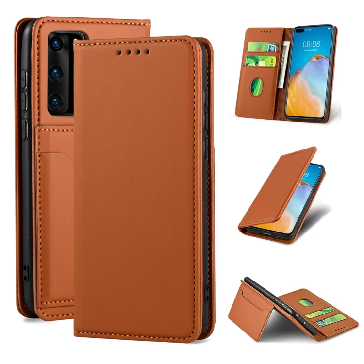 For Huawei P40 Strong Magnetism Liquid Feel Horizontal Flip Leather Case with Holder & Card Slots & Wallet