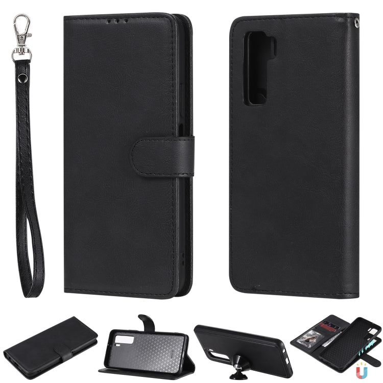 For Huawei Nova 7 SE 2 in 1 Solid Color Detachable PU Leather Case with Card Slots & Magnetic Holder & Photo Frame & Wallet & Strap