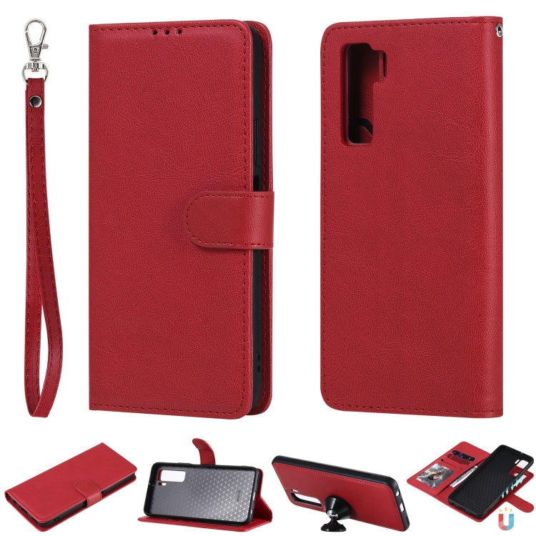 For Huawei Nova 7 SE 2 in 1 Solid Color Detachable PU Leather Case with Card Slots & Magnetic Holder & Photo Frame & Wallet & Strap