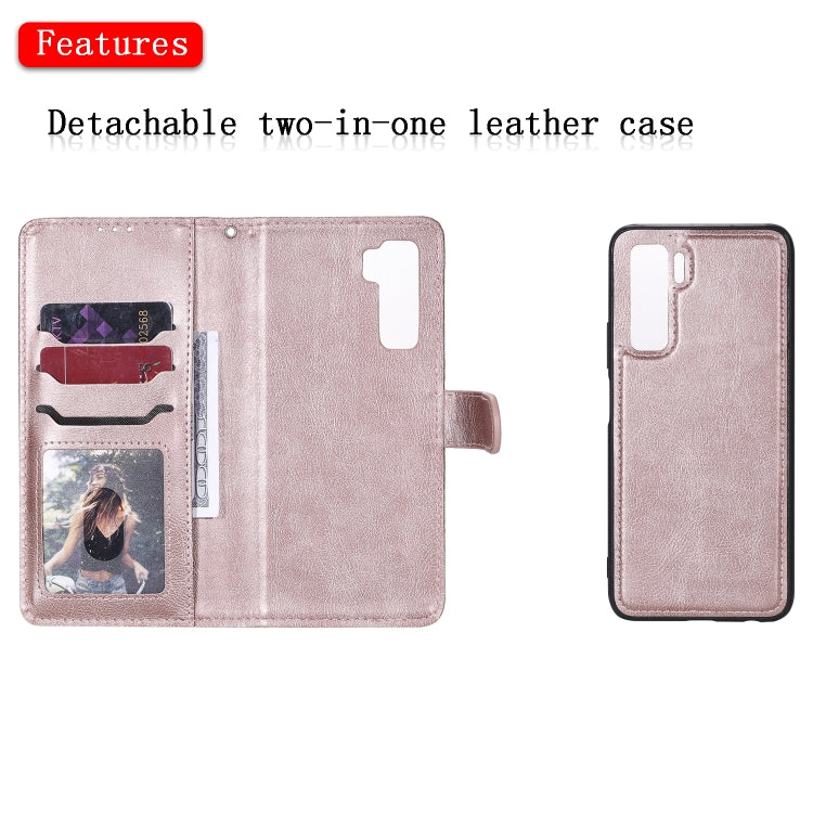 For Huawei Nova 7 SE 2 in 1 Solid Color Detachable PU Leather Case with Card Slots & Magnetic Holder & Photo Frame & Wallet & Strap