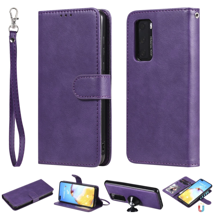 For Huawei P40 2 in 1 Solid Color Detachable PU Leather Case with Card Slots & Magnetic Holder & Photo Frame & Wallet & Strap