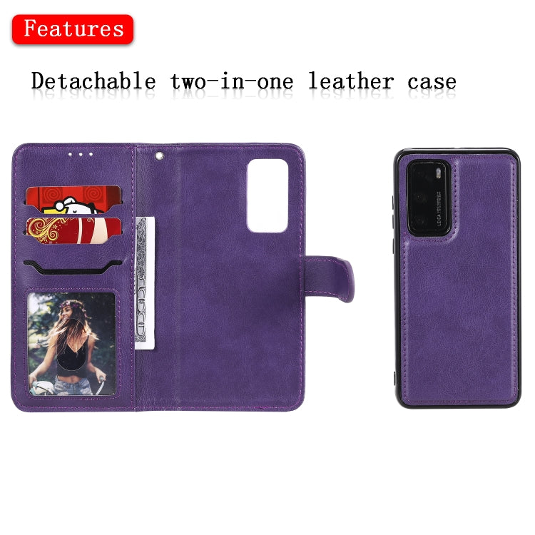 For Huawei P40 2 in 1 Solid Color Detachable PU Leather Case with Card Slots & Magnetic Holder & Photo Frame & Wallet & Strap