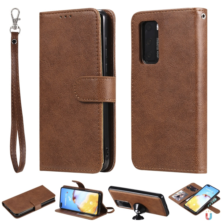 For Huawei P40 2 in 1 Solid Color Detachable PU Leather Case with Card Slots & Magnetic Holder & Photo Frame & Wallet & Strap