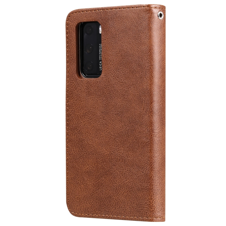 For Huawei P40 2 in 1 Solid Color Detachable PU Leather Case with Card Slots & Magnetic Holder & Photo Frame & Wallet & Strap