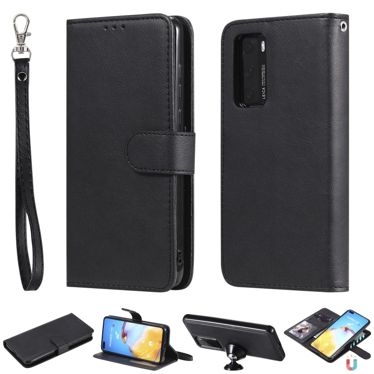 For Huawei P40 2 in 1 Solid Color Detachable PU Leather Case with Card Slots & Magnetic Holder & Photo Frame & Wallet & Strap