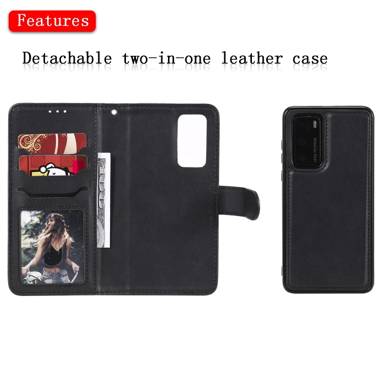 For Huawei P40 2 in 1 Solid Color Detachable PU Leather Case with Card Slots & Magnetic Holder & Photo Frame & Wallet & Strap