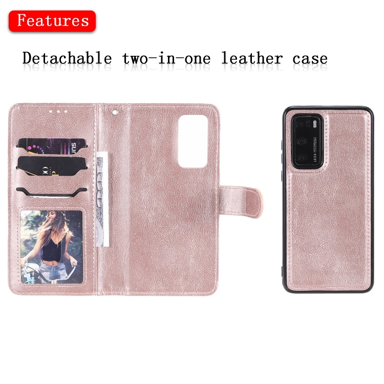 For Huawei P40 2 in 1 Solid Color Detachable PU Leather Case with Card Slots & Magnetic Holder & Photo Frame & Wallet & Strap