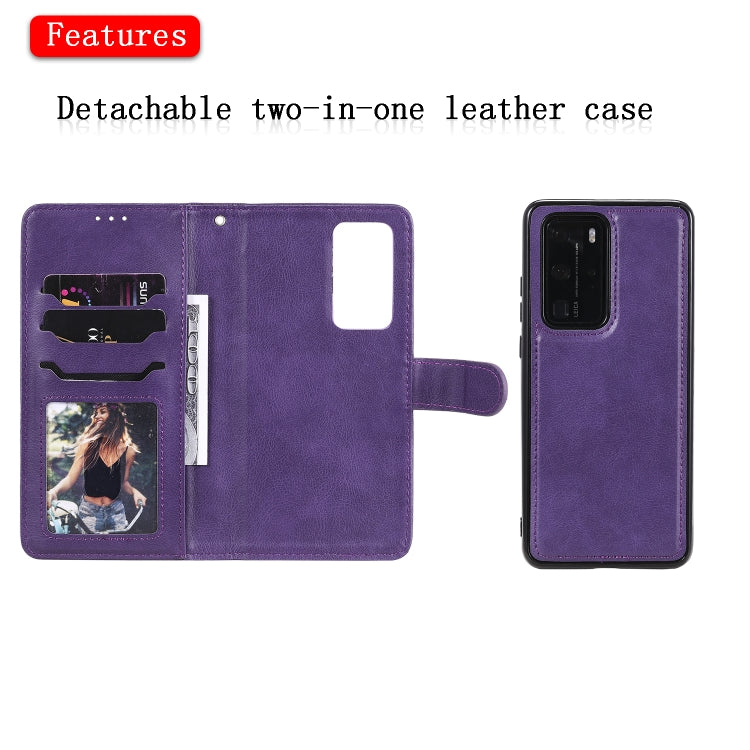 For Huawei P40 Lite 2 in 1 Solid Color Detachable PU Leather Case with Card Slots & Magnetic Holder & Photo Frame & Wallet & Strap