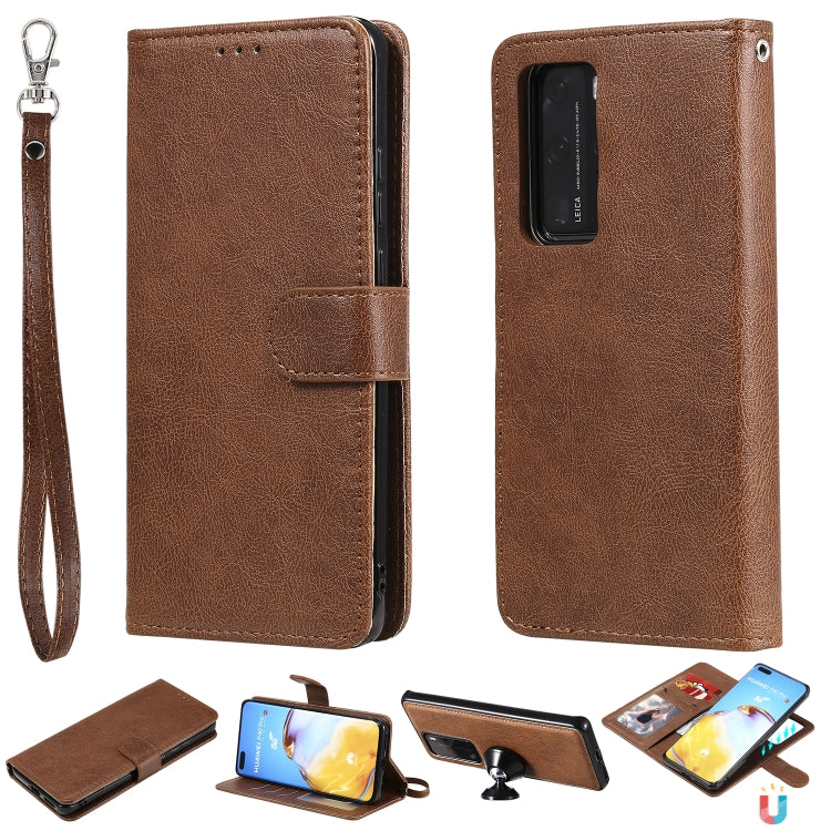 For Huawei P40 Lite 2 in 1 Solid Color Detachable PU Leather Case with Card Slots & Magnetic Holder & Photo Frame & Wallet & Strap